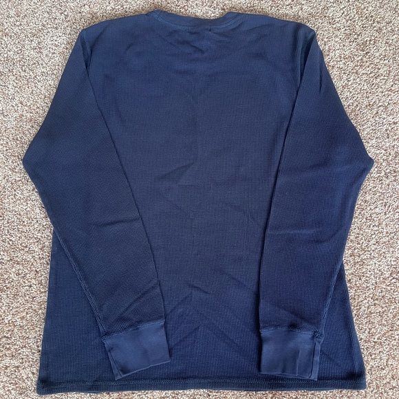 Vintage 90s Polo Jeans Navy Blue Thermal‎ Waffle Knit Crewneck Long Sleeve Shirt - Picture 3 of 4